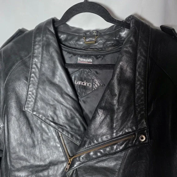 Alamo Landing‎ Leather Jacket Mens Black Thinsulate Lined Moto Bomber Medium VTG